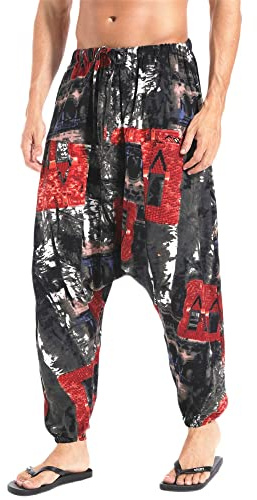 AITFINEISM Men's Drawstring Casual Hippie Harem Pants Loose Drop Crotch Trousers (4XL, Style 4)