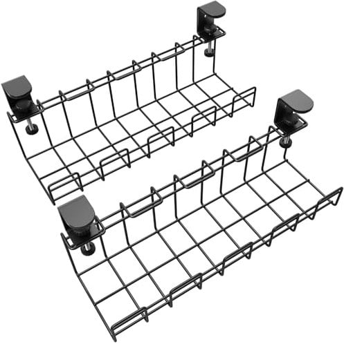 No drill cable management under desk – cable holder/cable tray, screw-free mounting for easy cable management (2× set size M for desk mounting, for cables, chargers, extension leads) KD Essentials