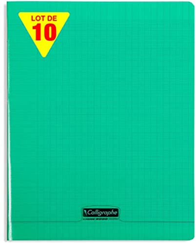Calligraphe 18195C - Un Paquet de 10 Cahiers Piqués (Gamme 8000 de Clairefontaine) 96 Pages 24X32 cm 90G Grands Carreaux, Couverture Polypro (Plastique), Vert