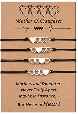 MANVEN 4 Stück Mutter und Tochter Armband Versprechen Passende Langstrecken Handgefertigte Herz Edelstahl Armbänder Geschenk für Frauen Mädchen Mama Familie