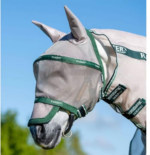 Horseware Rambo Fly Mask Plus Non Treated, Größe:Vollblut, Farbe:Oatmeal/Green