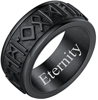 FindChic Spinner Ring Schwarz Herren Männer Nordische Runen Antidtressring Edelstahl Drehbar Fidget Ring mit Gravur für Geburtstag Weihnachten, 57