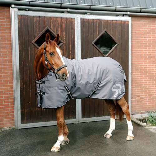 SUNRIDE Winterdecke 450g für Pferde (Alaska) - reflektierend, 1200D Ripstop - optionales Halsteil - mit Unterdecken kombinierbar (165 cm, grau)
