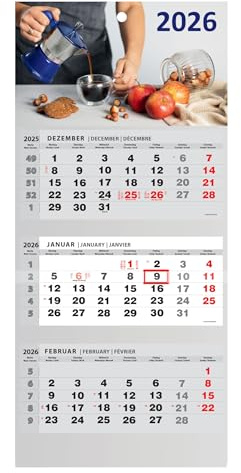 Kalender 2026 Wandkalender 3-Monats-Kalender Wandplaner Dreimonatskalender (Kaffeemaschine)