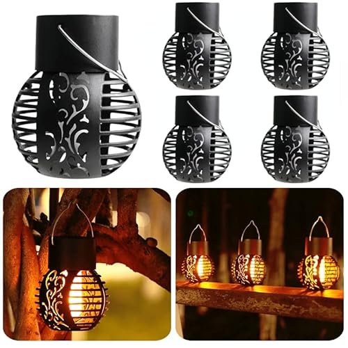 LED Solarleuchte Außen Falsche Flamme Lampe Wasserdicht Flackernde Hängelampe Hohe Kapazität Batterie Hohlkugel Flame Lampe Intelligente Steuerung Hängende Solarleuchte für Haus Garten Veranda