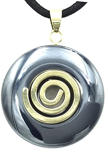 Steinfixx® - Premium Hämatit Donut optional als Kette mit Silber- oder Goldanhänger und 80cm Lederband | Heilstein | Edelstein | Chakra-Stein