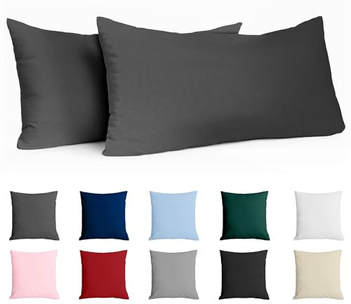 Kissenbezug 80x80 Baumwolle Renforcé (2er-Set) - Anthrazit - Dicht gewebt mit 57 Fäden/cm² - Kissenbezug 80x80 cm - Oeko Tex Zertifiziert - Dreamzie
