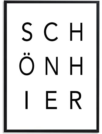1M® Poster - Badezimmer Deko Bilder - stilvoller Kunstdruck - schwarz weiß Wandbilder - WC Deko - DIN A3 Schön hier