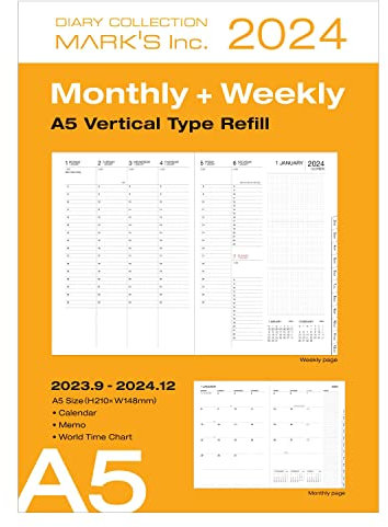 MARK'S 2023/2024, A5 Vertical Type Refill: Von September 2023 bis Dezember 2024