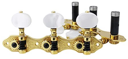 Guyker Stimmwirbel für Konzertgitarre, 1:18 Verhältnis, offener Rahmen, Stimmschlüssel, Stahlsaiten, Mechaniken, 2 Planken (3 + 3) (Gold, ovale weiße Jade-Taste)