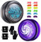 MAGICYOYO Pack of 2 D1, Responsive YoYos for Kids, Crystal Purple & D1 Crystal Black YoYos with A+B Logo, 2A Looping Yoyo + 12 Yoyo Strings + 2 Glove + 2 Bag