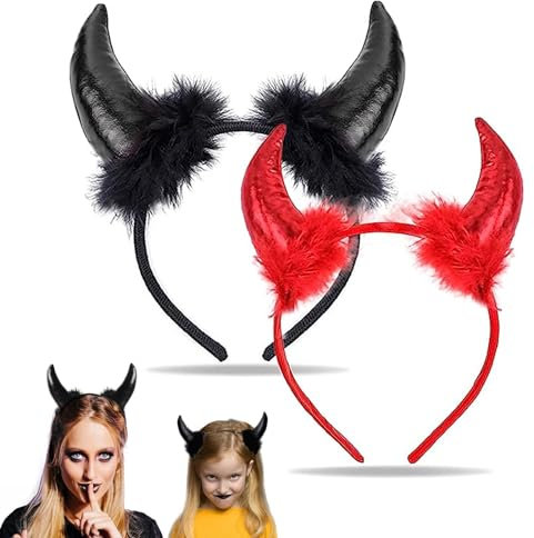FiveMileBro 2Pcs Teufel Stirnband, Teufel Ohren Haarband, Teufelshörner Stirnband, für Damen Herren & Kinder zu Helloween, Fasching, Karneval und Kostüm Party
