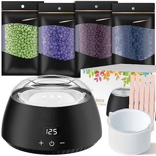 CITHOT 500 ML Chauffe Cire Epilation Professionnelle,Kit Épilation à La Cire Femme,Affichage Numérique LED, Boutons Tactiles,Avec 400g Perles de Cire, 20 Bâtons de Cire et Un Bol en Silicone,Noir