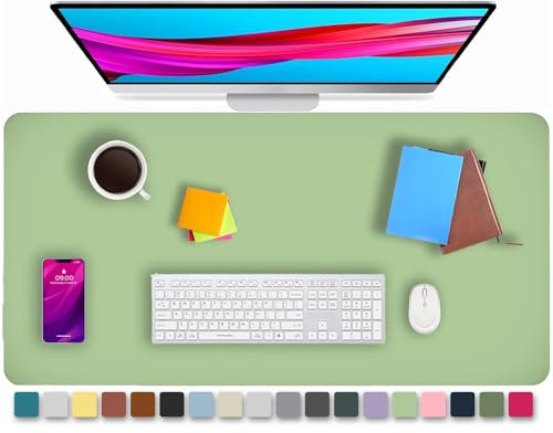 KKTECH Leather Desk Pad, Non-Slip, Mouse Pad, Premium Office Table Writing Mat for Laptop Writing, Waterproof Leather Mat (Light Green, 80 x 40)