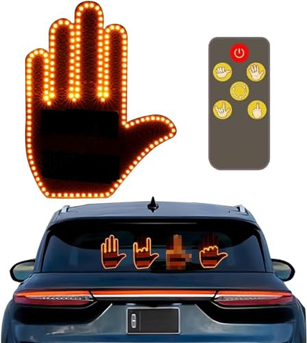 Luci da Dito a LED per Auto, Nuova Luce gestuale LED per finestrino Posteriore dell'auto, Luce da Dito per Auto con Telecomando, 4 gesti di Emoticon, Divertenti Accessori per Auto Gadget