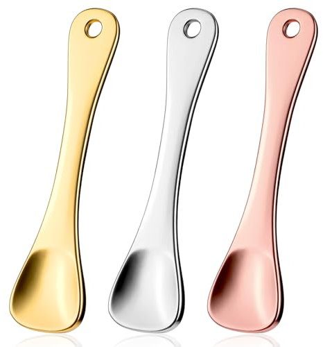 3Pcs Metal Makeup Spatula Mini Skin Care Spoons Reusable Massage Scoop Face Cosmetic Applicator Beauty Cosmetic Tool for Cream Lotions Moisturizers Mixing and Sampling