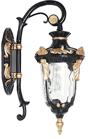 Wandlampe Außen Wandleuchte im mediterranen Stil mit schwarzem Gold-Finish, wasserdichte Wandleuchte, hohes klares Glas, antikes Äußeres, rustikales Loft-Haus, Dekoration, Veranda, Terrasse, Beleuchtu