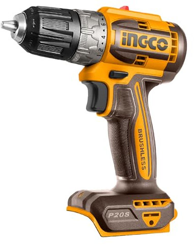 INGCO 20V Lithium-Ion Brushless Drill (Body Only) Max. Torque 52 Nm, Cordless Drill 22+1 Torque Settings, Electric Drills CDLI204531