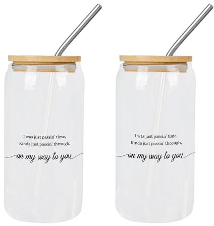 Yelolyio 2 tazze in vetro con coperchio e cannucce, con scritta in inglese I was just passin' Time, per la festa della mamma, ideali per caffè freddo, cocktail, tè, succhi