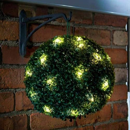 VIVAAS 28CM Solar Powered Topiary Ball 20 LED Flower Lights Dual Function Garden Sphere Great for Outdoor Decorations for Wedding Artificial Plant Backyard Balcony Garden Decor Green