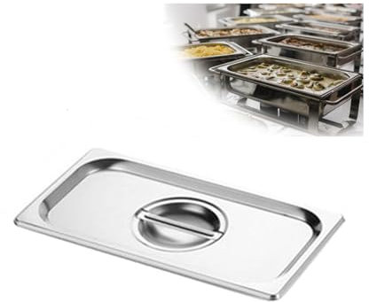 NJDQFA Spülmaschinenfest Tief Gastronormbehälter,Edelstahl Mahlzeit Zutatenbehälters,Stapelbar Gastro Behälter GN,1/9(17.5 * 10.8),Cover