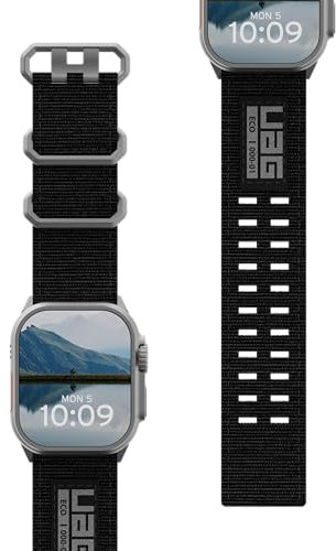 URBAN ARMOR GEAR UAG Designed for Apple Watch Band 49/46/45/44mm iWatch Series Ultra 2/Ultra/4-10/SE 2/SE Nato Eco, Secure Buckle Closure Nylon Wide Replacement Strap, Black