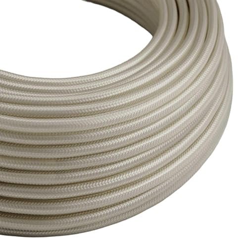 LEDSone Cream 16.4ft Vintage 2 Core Round 18 Gauge Cable Fabric Cloth Covered Electrical Wire, 5m 2 Conductors Lamp cable Modern Cloth Covered Wire for Pendant Light Bulb Industrial DIY Project.