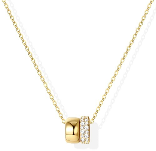 Dochais CZ Anhänger Halskette Damen - 14K Gold Vergoldet Einstellbare Funkelnde Zirkon Kette mit Doppeltem Kreis, Modeschmuck Geschenke für Frauen und Mädchen, 48+5cm