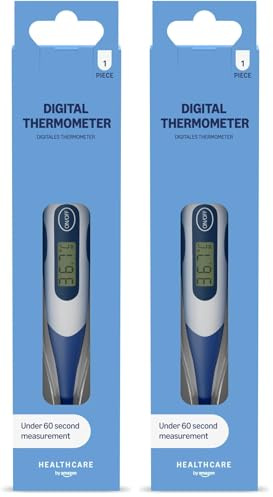 Amazon Basic Care Digital Thermometer, Blue (Pack of 2)