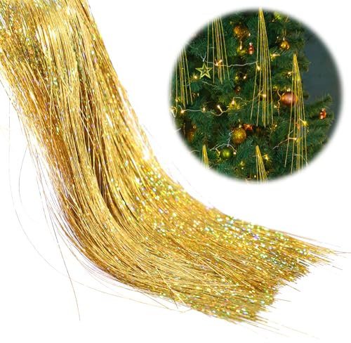 2000stk Lametta, Lametta Weihnachtsbaum Lametta Vorhänge Glitzer Vorhang Deko Festivaldekor Zubehör für Geburtstagspartys(Schillerndes Golden)