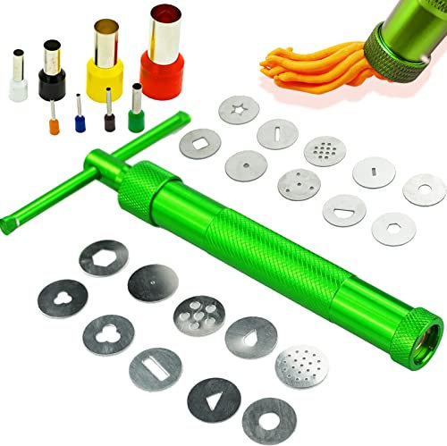Clay Extruder, Stainless Steel Sugar Paste Extruder Cutter Decorating Tool with 20 Tips for Fondant,Cake and Clay,with Polymer Clay Cutters