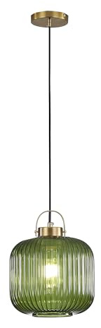Hnexsei Lámparas colgantes, portalámparas dorado con pantalla de vidrio rayado, lámpara colgante, lámpara de techo para cocina, sala de estar, dormitorio (Verde, M)