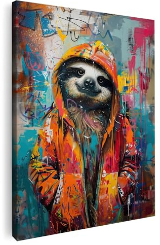 Artmazing | Faultier Urban Bild | S-Art Bilder | Modern Leinwandbilder Wohnzimmer | Wandbild Deko XXL | Bild Leinwand XXL | buntes Poster für Wand