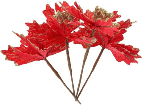 KONTONTY 4 Stücke Künstliche Weihnachtssternblumen Ornament Für Weihnachtsbaum Schmuck Dekoration Glitzernde Weihnachtssterne