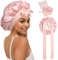 Coubeau Doppelseitig 100% Seidenhaube zum Schlafen - 19 Momme Maulbeerseide Schlafmütze aus Seide für Lockiges und Krauses Haar (Rosa/Beige)