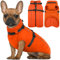 Lelepet Hundemantel für den Winter, Warme Hundejacke mit integriertem Geschirr, Winddicht Mantel mit Fleece Gefüttert für Hunde, Reflektierende Hundeweste für Kaltes Wetter, Orange S