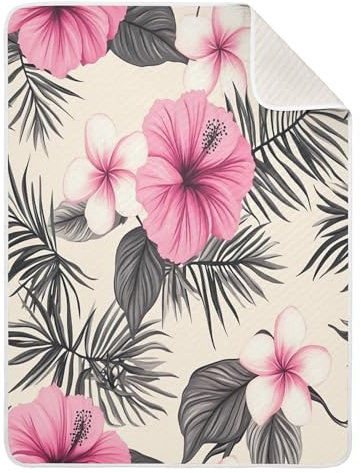 Sevdomey Couverture en coton doux avec plantes et fleurs tropicales - Cadeau de nouveau-né pour filles et garçons - Couverture de réception pour nouveau-né unisexe - 76 x 101 cm