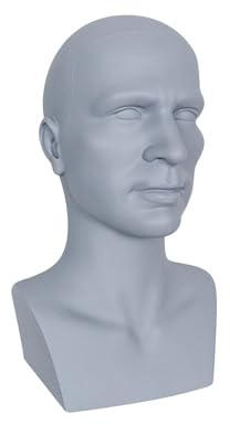 MagiDeal PVC-Mannequin-Kopf für Männer, Modell, Styling-Trainingskopf für Hüte, Schmuck, Kopfumfang 55 cm, leicht, 15 Zoll hoch, Blau Grau