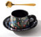 Eplze YBK Tech Morris Style Ceramic Cup and Saucer Set, 9oz Teacup with Saucer- Birds and Floral Pattern (Black)