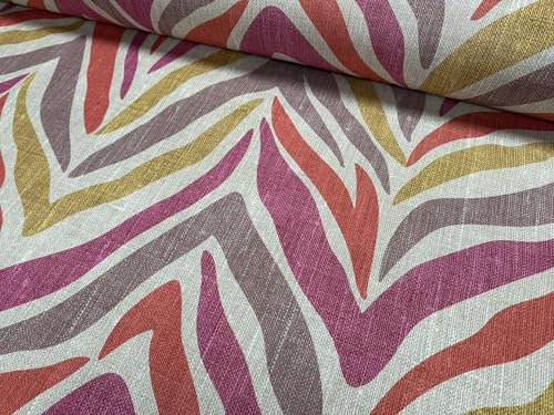Tissu imprimé zèbre rose aspect lin rayures animaux coton ameublement tissu d'ameublement décoration d'intérieur - 140 cm de large - vendu au mètre