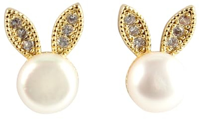 Osterhasen-Perlenohrringe mit Zirkonia und 925er Silberstecker, vergoldet in 14K, Damenschmuck für 18–25 Jahre, ideal für Ostern, Partys, Geburtstage