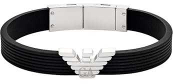 Emporio Armani Herrenarmband aus Leder oder Edelstahl mit Karabiner-, Schieber- oder Druckknopfverschluss, Holzkohle Schwarz