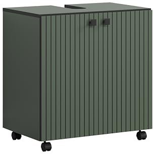 trendteam smart living - PureBliss - Waschbeckenunterschrank auf Rollen - Grün - Rillenoptik - 1 Einlegeboden - (BxHxT) 60 x 64 x 42cm - edle Metallgriffe