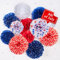 SUNBEAUTY Patriotic Tissue Paper Pom Poms 4th of July Party Decorations Red White and Blue Hanging paper fans for American Independence Day USA Flag Theme Party Backdrop Home Decor Supplies-12Pcs
