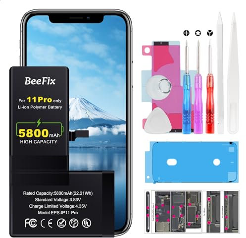 Beefix Batteria per iPhone 11 PRO: 5800mAh batteria di ricambio Li-Ion ad alta capacità con strumento di riparazione, batteria di ricambio compatibile con A2160, A2215, A2217