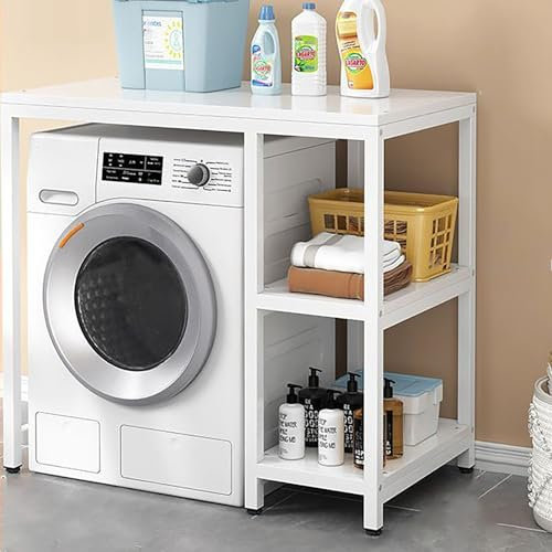 Lavatrice Scaffale Tamburo Lavastoviglie Ripiano Di Stoccaggio, Tamburo Lavastoviglie Ripiano Di Stoccaggio, Mobile Per Lavatrice In Metallo Con Piedini Regolabili Per Bagno, Cucina, Balcone(White,120