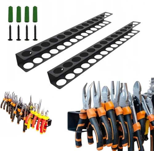 Beler Schraubenzieher Halterung, 2 Stück Zangenhalter Wandhalterung, Werkzeug Wandhalterung, Schraubendreher Zangen Wandregal, Hammerständer Organizer für Garage Werkstätten Werkbänke (14 Löchern)