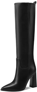 QUEEN HELENA Stivali Alti al Ginocchio con Tacco Casual Eleganti Donna K3937 (Nero Pu, Sistema Taglie Calzature EU, Adulto, Donna, Numero, Media, 37)