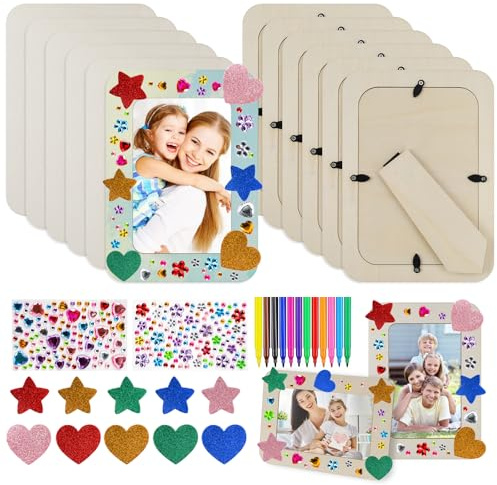 Sophisticate Fotorahmen Bastelset Holzrahmen DIY Bastelset mit 3 Sorten Glitzersteinen 20 x 15 cm Holzbilderrahmen 3D Schaumstoff Sternstickern für Kinder, Deko, Hochzeit, Bemale für Geburtstage