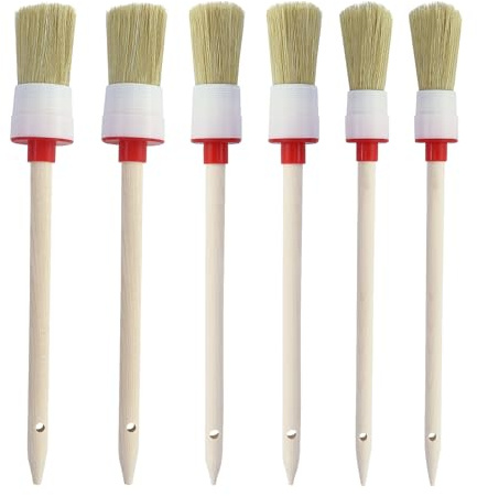 Juego de 6 Pinceles Redondos de Madera Natural Profesional, Brochas de Pelo de Cerdo, Pinceles Redondos de Cerda, 20 mm/25 mm/30 mm – para Pintar Paredes y Muebles – para Uso doméstico